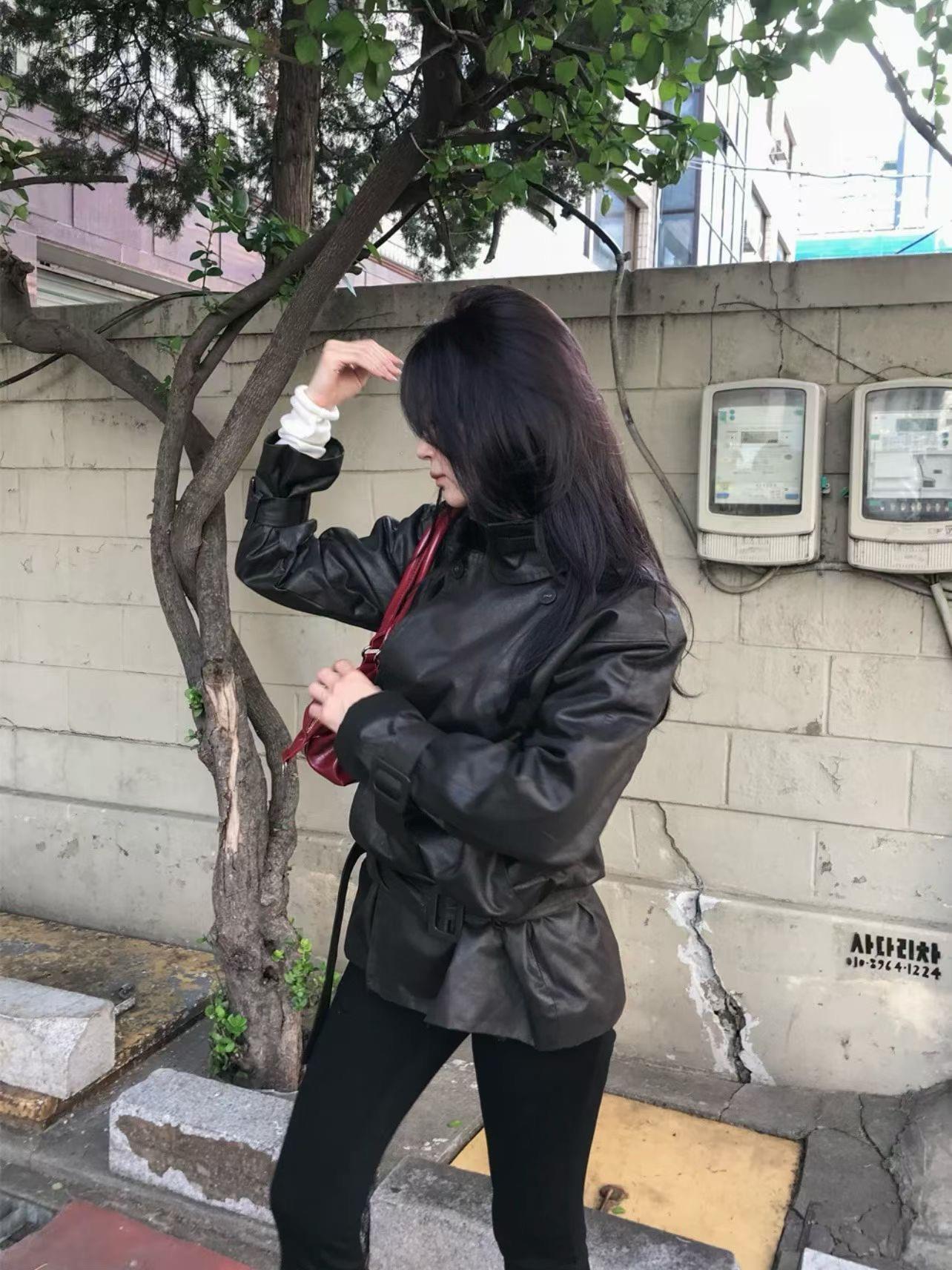 洗舊皮革風衣外套